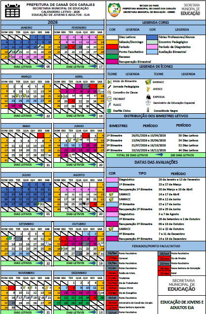 Calendário Educação de Jovens e Adultos 2026