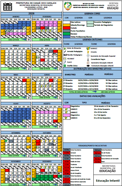 Calendário Educação Infantil 2026
