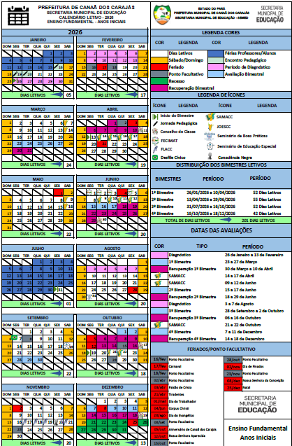 Calendário Ensino Fundamental Anos Iniciais 2026